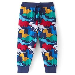 Babyhug Cotton Knit Full Length Lounge Pant Dino Print - Navy Blue