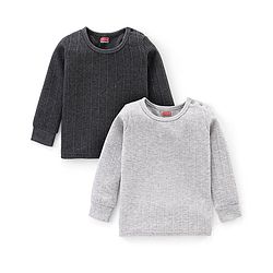 Babyhug Full Sleeves Solid Color Pull Over Thermal Vest Pack of 2 - Light & Dark Grey