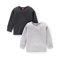 Babyhug Full Sleeves Solid Color Pull Over Thermal Vest Pack of 2 - Light & Dark Grey