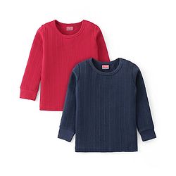 Babyhug Full Sleeves Solid Color Pull Over Thermal Vests Pack of 2 - Red & Navy Blue