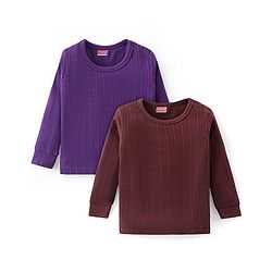 Babyhug Full Sleeves Solid Colour Thermal Vests Pack of 2 - Purple & Brown