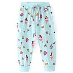 Babyhug Cotton Knit Full Length Lounge Pant Floral & Space Theme - Blue