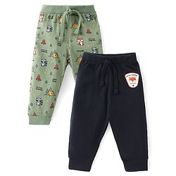 Babyhug Cotton Knit Full Length Lounge Pants Animal Print Pack of 2 - Green & Navy Blue