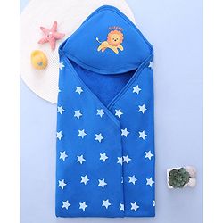 Babyhug Terry Knit Hooded Bath Towel With Star Print L 76 x B 76 cm - Blue