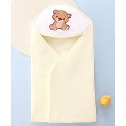 Babyhug Double Ply Terry Hooded Towel Bear Embroidery L 25 x B 30 cm - White