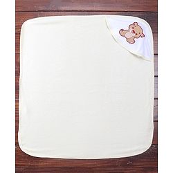 Babyhug Double Ply Terry Hooded Towel Bear Embroidery L 25 x B 30 cm - White