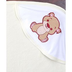 Babyhug Double Ply Terry Hooded Towel Bear Embroidery L 25 x B 30 cm - White