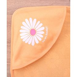 Babyhug Double Ply Terry Floral Print Hooded Towel L 76 x B 76 cm - Peach