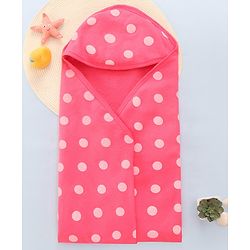 Babyhug Double Ply Terry Hooded Towel with Polka Dot Print L 73.5 x B 73.5 cm - Pink