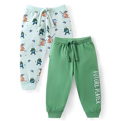 Babyhug Cotton Knit Full Length Lounge Pants Dino & Text Print Pack of 2 - Multicolour