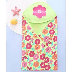 Babyhug Terry Knit Hooded Bath Towel With Floral Print L 76 x B 76 cm - Green