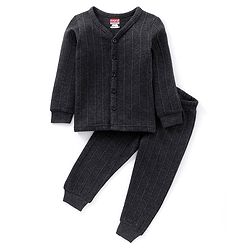 Babyhug Full Sleeves Solid Thermal Vest & Pant - Dark Grey