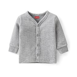 Babyhug Full Sleeves Front Open Thermal Inner Wear Set Solid Colour - Light Grey