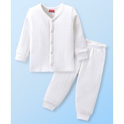 Babyhug Cotton Full Sleeves Thermal Vest and Pant Set Solid - Off White