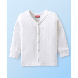 Babyhug Cotton Full Sleeves Thermal Vest and Pant Set Solid - Off White