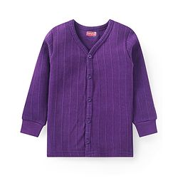 Babyhug Full Sleeves Front Open  Thermal Vest & Pant Set Solid Colour - Purple