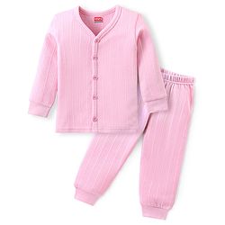 Babyhug Cotton Full Sleeves Thermal Vest and Pant Set Solid - Pink