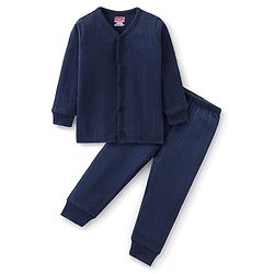 Babyhug Full Sleeves Solid Thermal Vest & Pant - Navy Blue