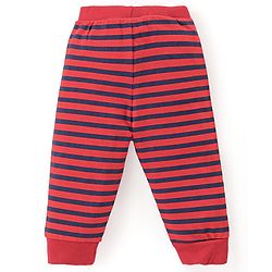 Babyhug Cotton Knit Full Length Lounge Pants With Stripes & Sports Print Pack of 3 - Navy Blue Red & White