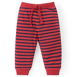 Babyhug Cotton Knit Full Length Lounge Pants With Stripes & Sports Print Pack of 3 - Navy Blue Red & White