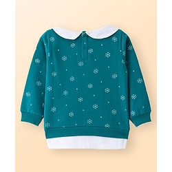 Babyhug Knit Full Sleeves Sweatshirt With Santa Claus Graphics & Peter Pan Collar - Teal
