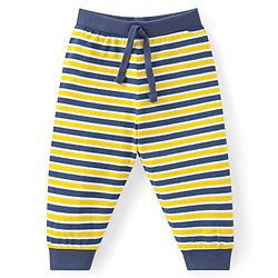 Babyhug Cotton Knit Full Length Striped & Tiger Printed Lounge Pants Pack of 3 - Navy Blue & Yellow