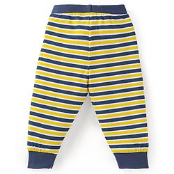 Babyhug Cotton Knit Full Length Striped & Tiger Printed Lounge Pants Pack of 3 - Navy Blue & Yellow