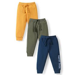 Babyhug Cotton Knit Full Length Lounge Pants with Text Print Pack of 3 - Multicolour