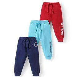 Babyhug Cotton Knit Full Length Lounge  Pants with Text Print Pack of 3 - Multicolour