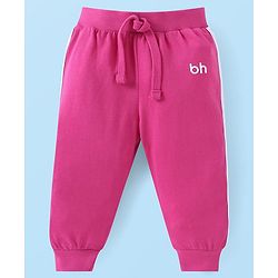 Babyhug Cotton Knit Full Length Solid Lounge Pants With Logo Print Pack of 3 - Violet Dark Pink & Pink