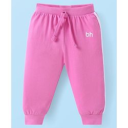 Babyhug Cotton Knit Full Length Solid Lounge Pants With Logo Print Pack of 3 - Violet Dark Pink & Pink