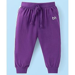 Babyhug Cotton Knit Full Length Solid Lounge Pants With Logo Print Pack of 3 - Violet Dark Pink & Pink