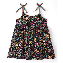 Babyhug Single Jersey Sleeveless Frock with Bloomer & Fruit Print - Navy Blue