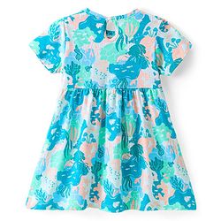 Babyhug Cotton Knit Half Sleeves Frock with Bloomer Tropical Print - Multicolour