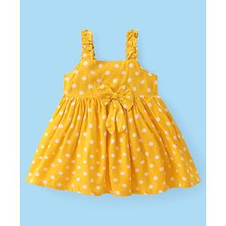 Babyhug Rayon Woven Frock Polka Dot With Full Sleeves Solid T-Shirt - Yellow & White