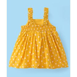 Babyhug Rayon Woven Frock Polka Dot With Full Sleeves Solid T-Shirt - Yellow & White