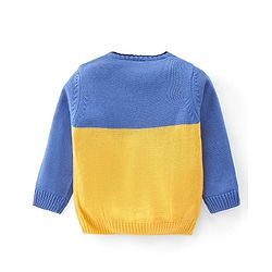 Babyhug Knitted Full Sleeves Sweater Set with Colour Block Design & Patch Work Detailing - Yellow & Blue