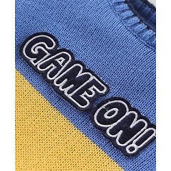 Babyhug Knitted Full Sleeves Sweater Set with Colour Block Design & Patch Work Detailing - Yellow & Blue