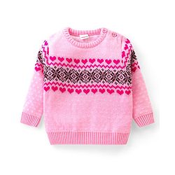 Babyhug Knitted Full Sleeves Pullover Sweater Set with Intarsia Design- Light Pink