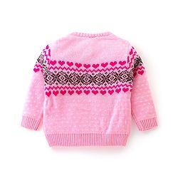Babyhug Knitted Full Sleeves Pullover Sweater Set with Intarsia Design- Light Pink