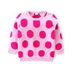 Babyhug Knitted Full Sleeves Pullover Sweater Set Polka Dot - Pink