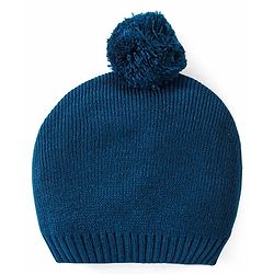 Babyhug Organic Cotton Knitted Full Sleeves Front Open Sweater Set with Cap & Hearts Design - Navy Blue