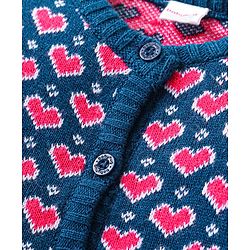 Babyhug Organic Cotton Knitted Full Sleeves Front Open Sweater Set with Cap & Hearts Design - Navy Blue