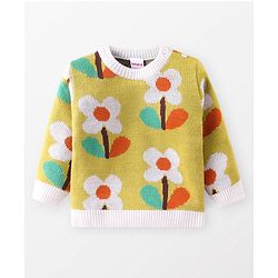 Babyhug Knit Full Sleeves Sweater Set With Floral Design - Multicolor