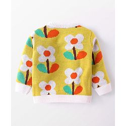 Babyhug Knit Full Sleeves Sweater Set With Floral Design - Multicolor