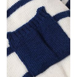 Babyhug Knitted Full Sleeves Striped Front Open Sweater Set with Pocket - Navy Blue & White