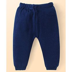 Babyhug Knitted Full Sleeves Striped Front Open Sweater Set with Pocket - Navy Blue & White