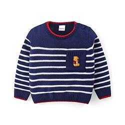Babyhug Knitted Full Sleeves Striped Pullover Sweater Set - Navy Blue