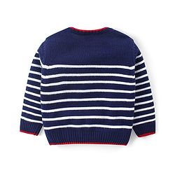 Babyhug Knitted Full Sleeves Striped Pullover Sweater Set - Navy Blue