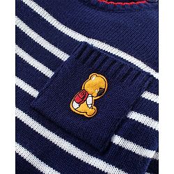 Babyhug Knitted Full Sleeves Striped Pullover Sweater Set - Navy Blue